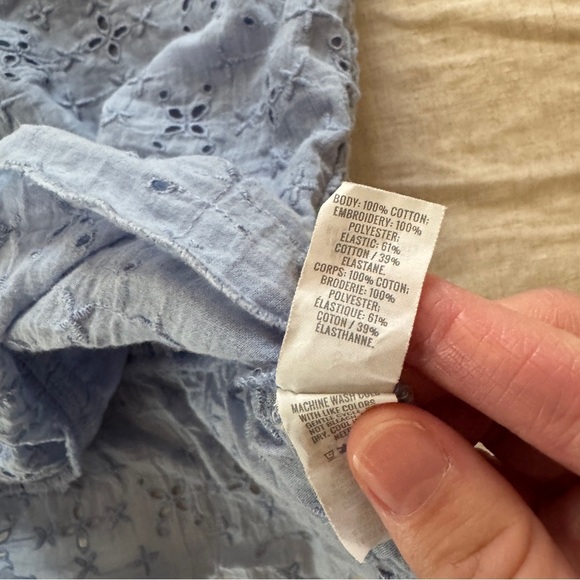 Aerie Blue Eyelet Lace Smocked Tank Top Cotton Blouse Small - Picture 5 of 5